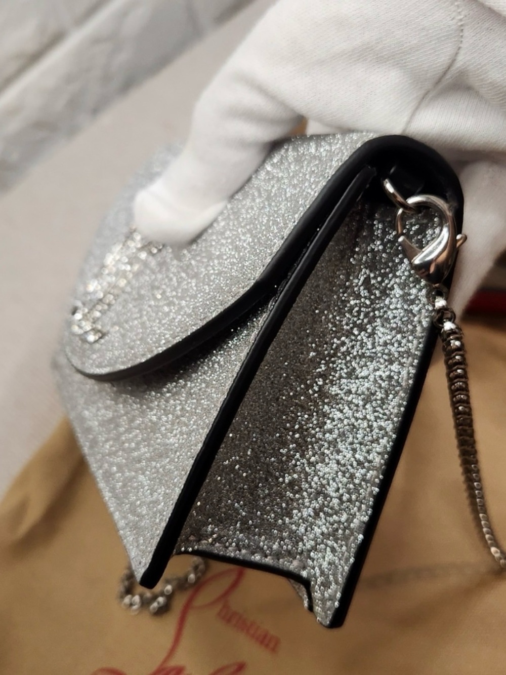 EUC Christian Louboutin Silver small Bag with Red Strap Retail $1750 - Picture 6 of 11